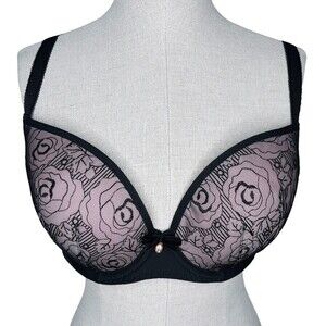 Freya Deco Darling Plunge Bra sz 34DDD (US) / 34E (UK) * Pink & Black Noir Rose